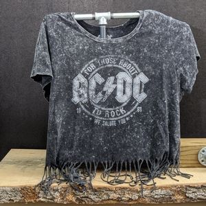 Acdc fringe top, black acid wash plus size 4